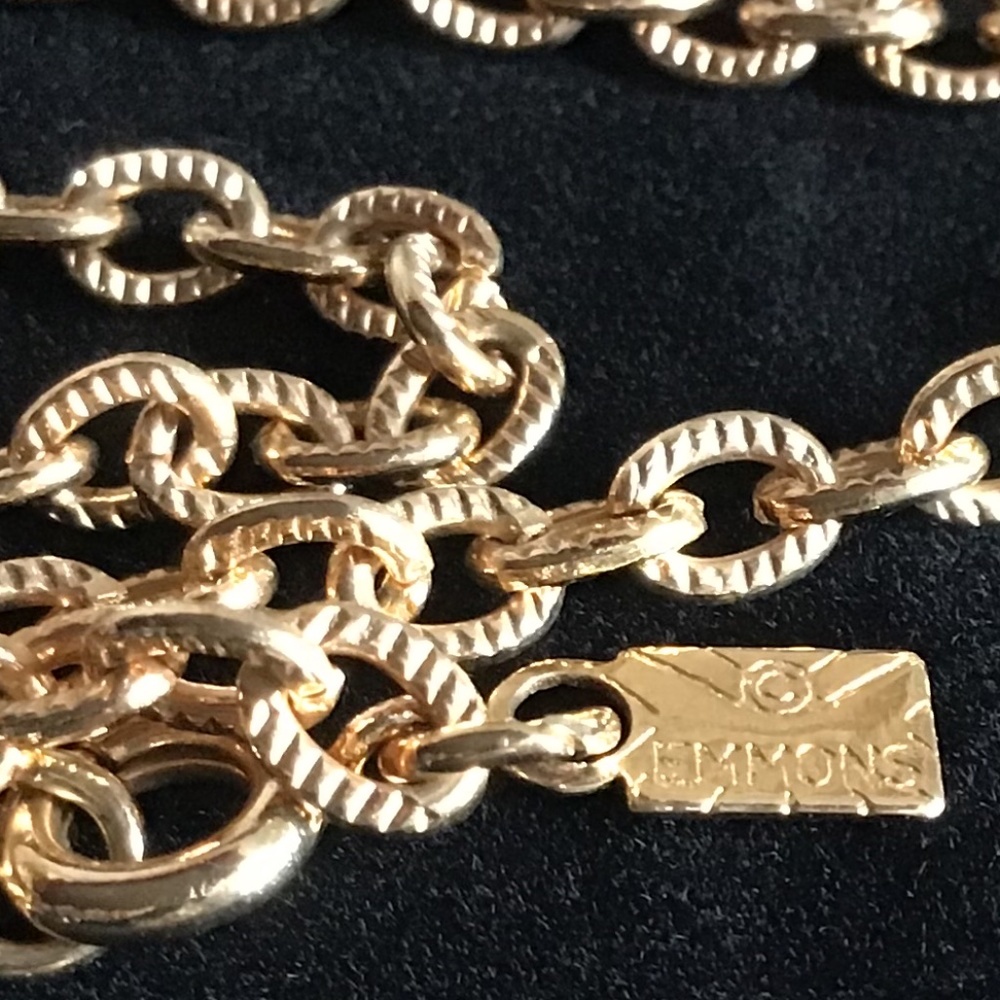 Vintage Emmons Signed Necklace Gold Tone Green Beads - Picture 2 of 12